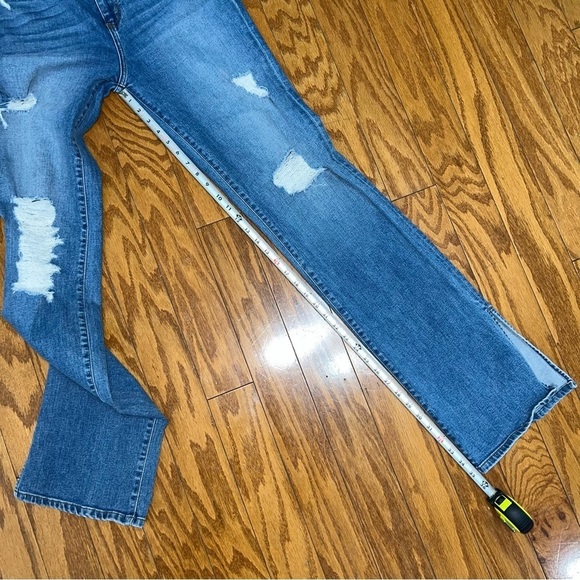 Fashion Nova Long Distressed Side Slit Flare Leg Jeans Size 11 - Picture 10 of 13